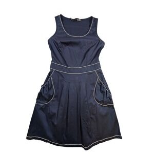 Love Moschino Pinafore Dress – Women's M‎ Navy White Piping Pockets Flaw